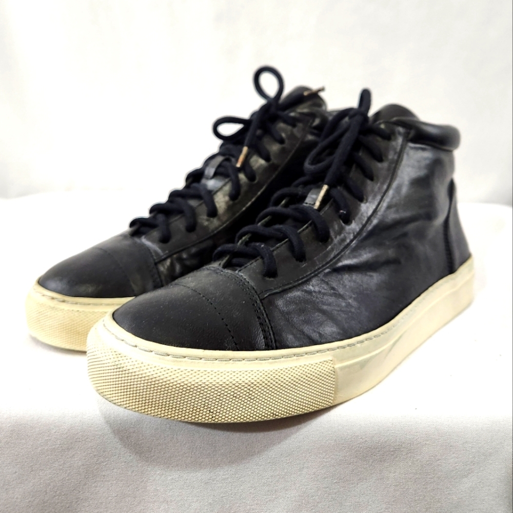 THE LAST CONSPIRACY Black High Top Soft Horse Leather Sneaker Hand Made 40 | 7